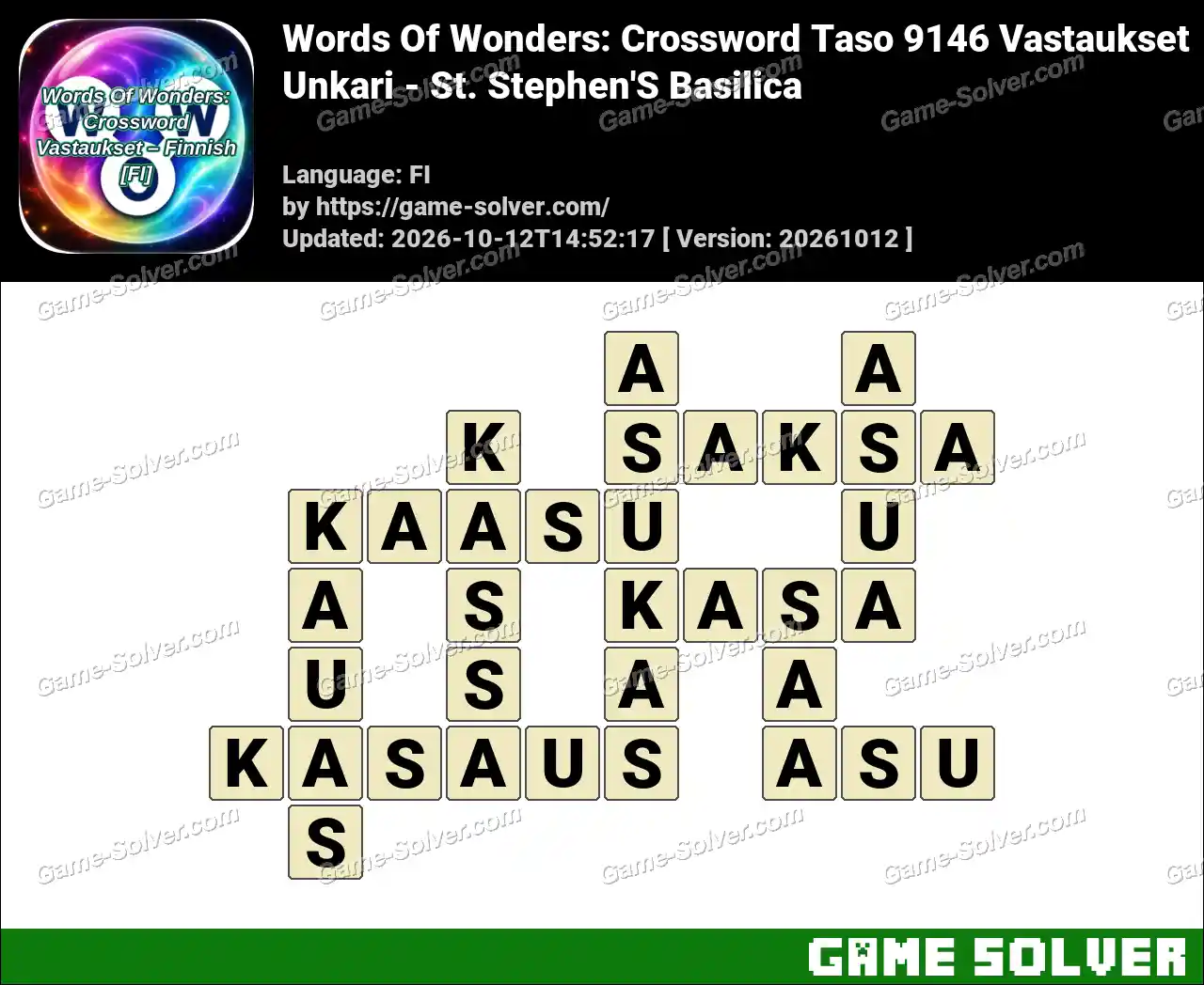 Words Of Wonders: Crossword Taso 9146 Vastaukset – Unkari – St. Stephen’S Basilica